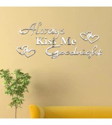 Creatick Studio Always Kiss Me Goodnight English Letters Hearts Acrylic Mirror Effect Wall Stickers Bedroom Living Room Decorative Decals Removable Home Decoration Creative Design Wall Decor