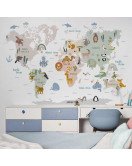 Kids Room Decoration Self-adhesive Cartoon Animal 3d World Map Wall Stickers