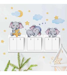 Self Adhesive Baby Room Wall Decoration 3d Cartoon Elephant Switch Stickers