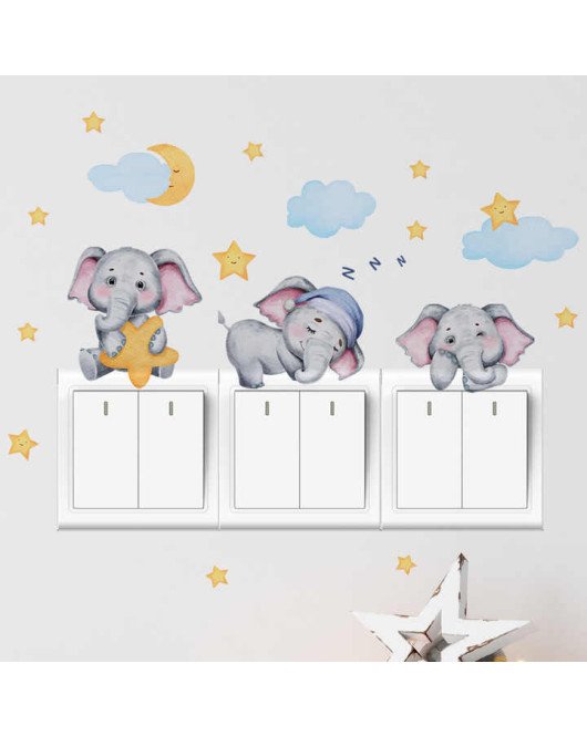 Self Adhesive Baby Room Wall Decoration 3d Cartoon Elephant Switch Stickers