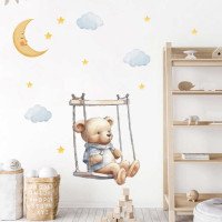 Self Adhesive Cartoon Bear Swing With Moon Star Wall Stickers Baby