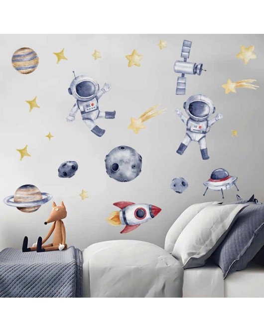 Removable Adhesive Pvc Cartoon Space Astronaut Nursery Wall Decal